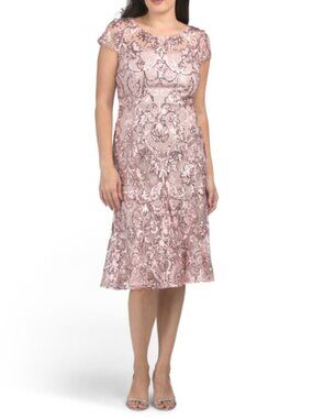 ALEX EVENINGS Embroidered Midi Fit And Flare Dress